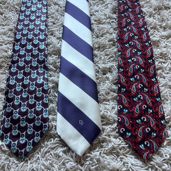 Christian Dior Monsieur Lot of 3 Vintage Ties Silk Polyester Mix EUC - Picture 2 of 13